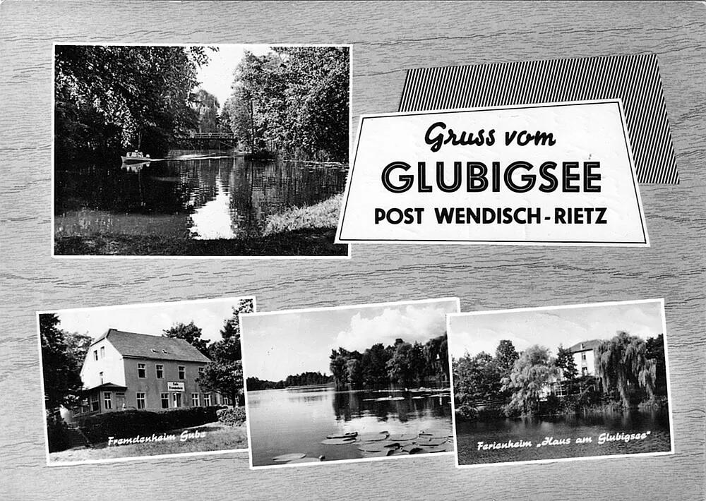 Gruß-Postkarte vom Glubigsee, Post Wendisch-Rietz